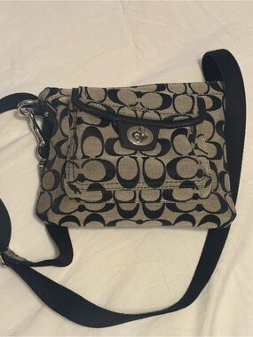Coach Khaki and Black Signature Crossbody with Turnlock